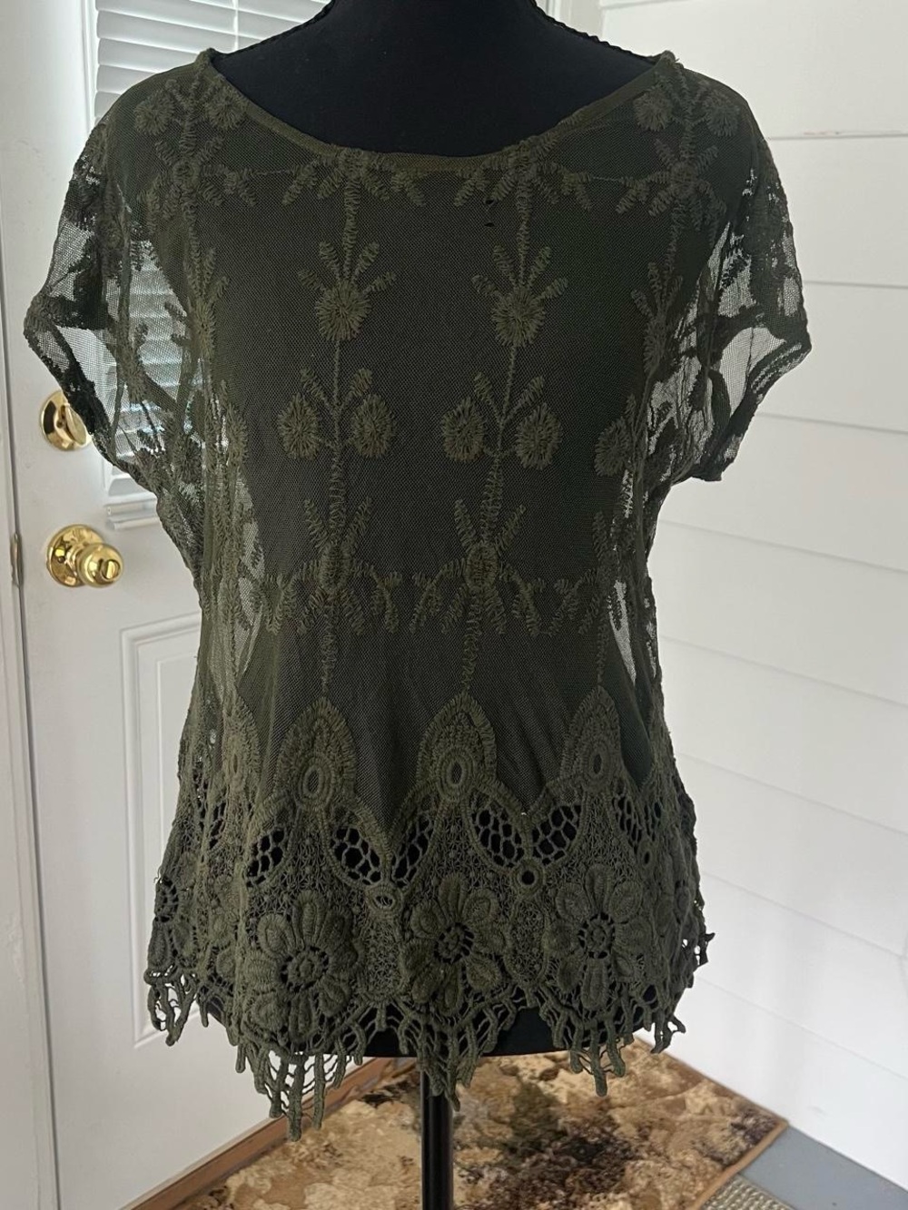 Y2K Fairycore HeartSoul Olive Green Crochet Lace Top